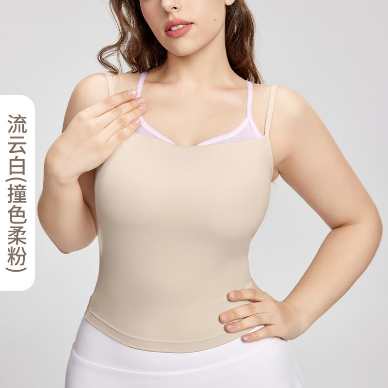 Plus Size Mesh Camisole Vest with Chest Pad – Women's Yoga Fitness Top - Image 1